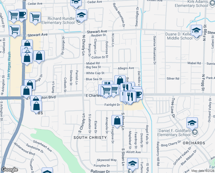 map of restaurants, bars, coffee shops, grocery stores, and more near 5626 Vineyard Lane in Las Vegas