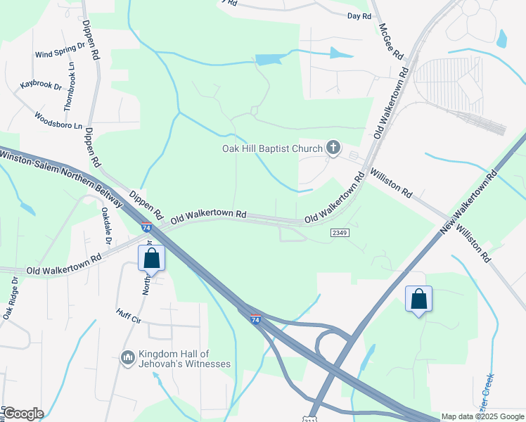 map of restaurants, bars, coffee shops, grocery stores, and more near 5420 Old Walkertown Road in Winston-Salem
