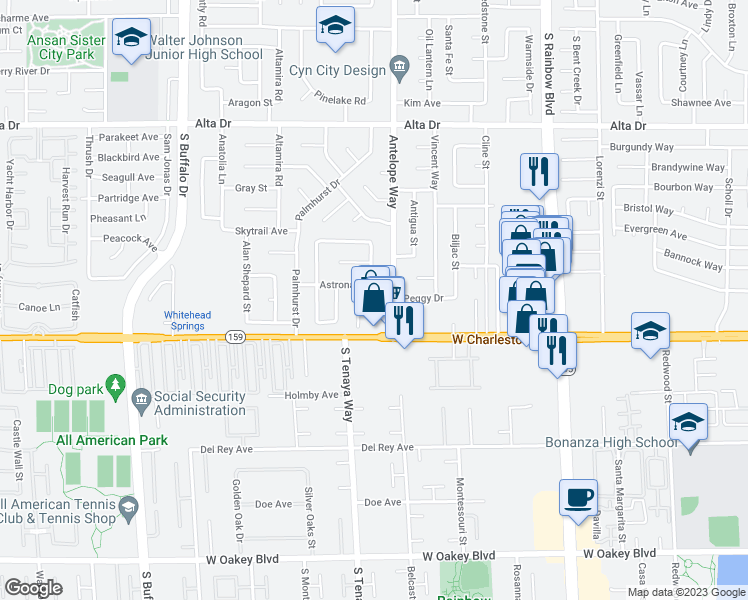 map of restaurants, bars, coffee shops, grocery stores, and more near 1013 Neil Armstrong Circle in Las Vegas