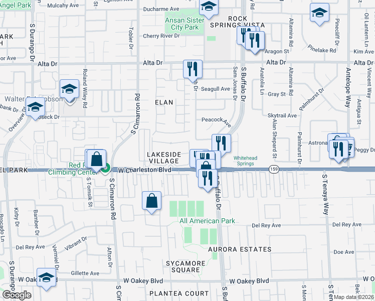 map of restaurants, bars, coffee shops, grocery stores, and more near 7800 Canoe Ln in Las Vegas