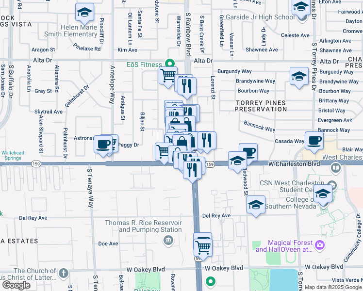map of restaurants, bars, coffee shops, grocery stores, and more near 861 South Rainbow Boulevard in Las Vegas