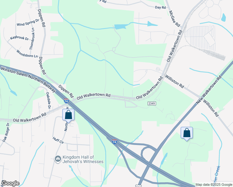 map of restaurants, bars, coffee shops, grocery stores, and more near 5416 Old Walkertown Road in Winston-Salem