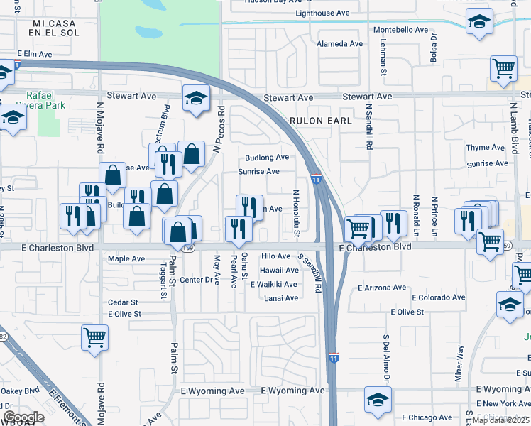 map of restaurants, bars, coffee shops, grocery stores, and more near 33 Gold Bar Court in Las Vegas