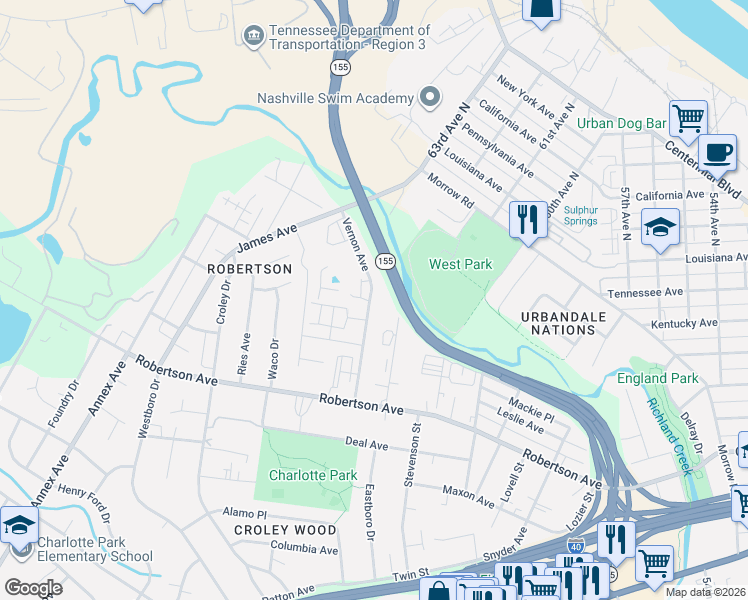 map of restaurants, bars, coffee shops, grocery stores, and more near 656 Vernon Avenue in Nashville