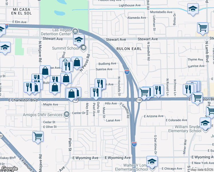 map of restaurants, bars, coffee shops, grocery stores, and more near 33 Gold Bar Court in Las Vegas