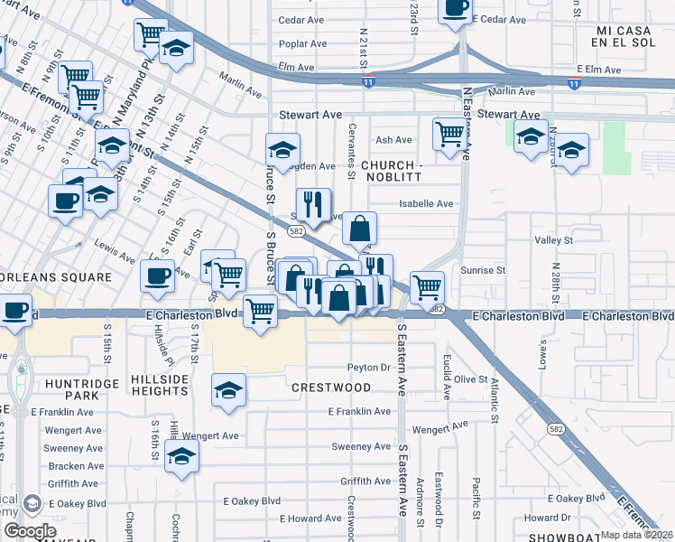 map of restaurants, bars, coffee shops, grocery stores, and more near 2002 Yaupon Avenue in Las Vegas