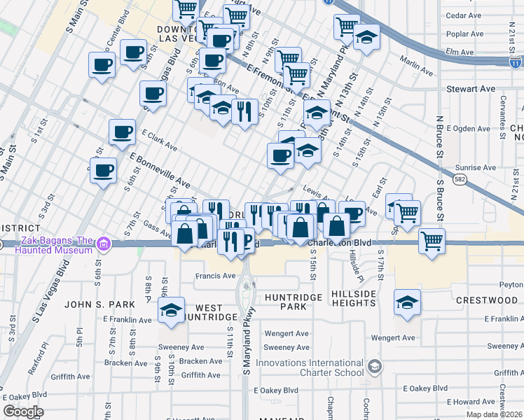 map of restaurants, bars, coffee shops, grocery stores, and more near in Las Vegas