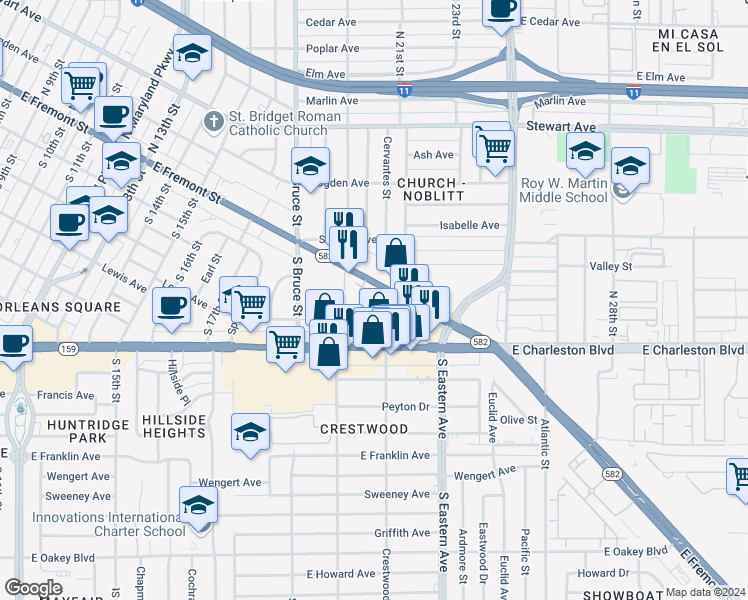 map of restaurants, bars, coffee shops, grocery stores, and more near 231 Dougram Avenue in Las Vegas
