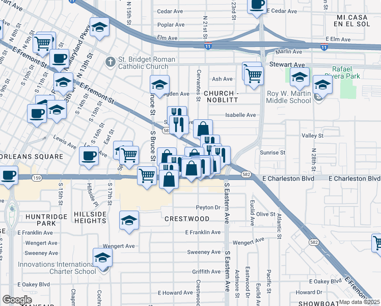 map of restaurants, bars, coffee shops, grocery stores, and more near 2006 Yaupon Avenue in Las Vegas
