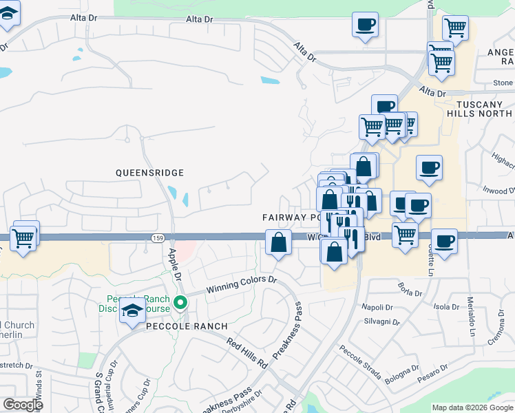 map of restaurants, bars, coffee shops, grocery stores, and more near 908 Pont Chartrain Drive in Las Vegas