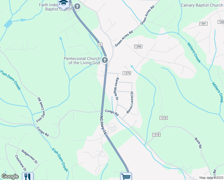 map of restaurants, bars, coffee shops, grocery stores, and more near 116 Raven Pine Circle in Wilkesboro