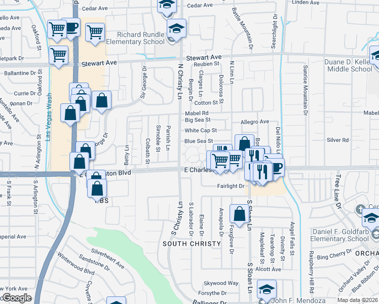 map of restaurants, bars, coffee shops, grocery stores, and more near 5545 Orchard Lane in Las Vegas