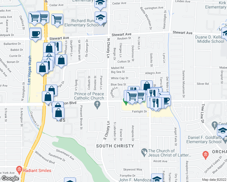 map of restaurants, bars, coffee shops, grocery stores, and more near 5548 Orchard Lane in Las Vegas