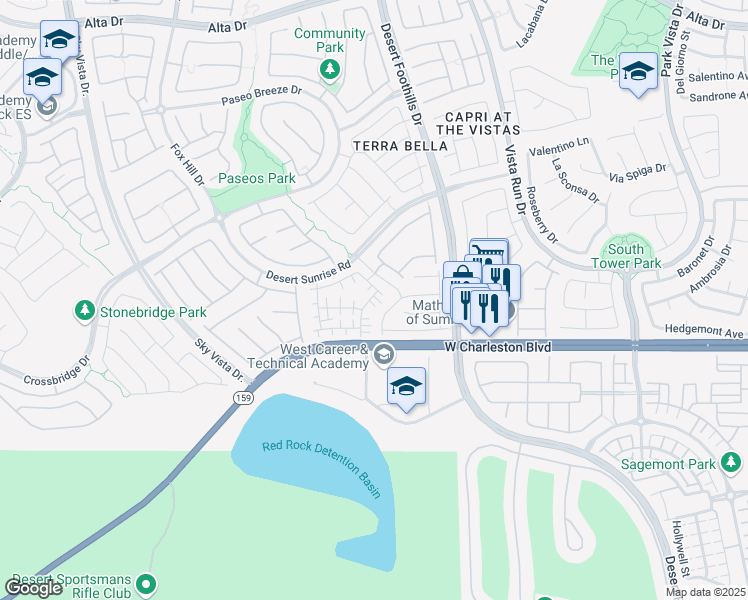 map of restaurants, bars, coffee shops, grocery stores, and more near 1020 Larkspur Point Court in Las Vegas
