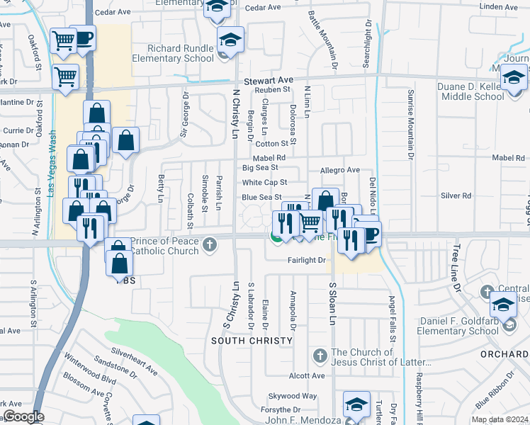 map of restaurants, bars, coffee shops, grocery stores, and more near 5589 Orchard Lane in Las Vegas