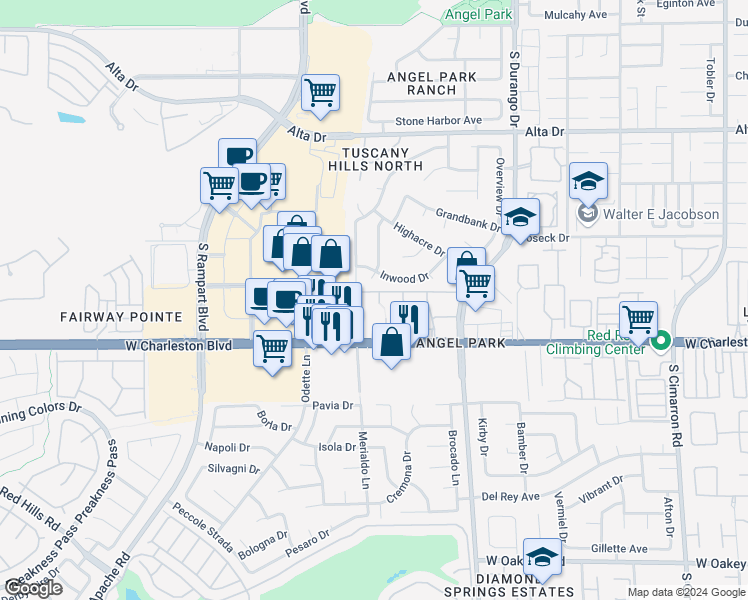 map of restaurants, bars, coffee shops, grocery stores, and more near 8600 West Charleston Boulevard in Las Vegas
