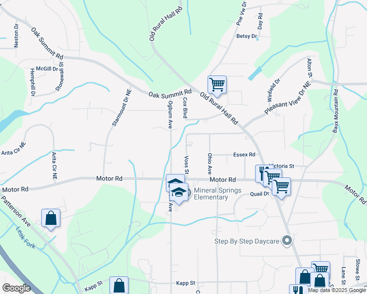 map of restaurants, bars, coffee shops, grocery stores, and more near 5008 Voss Street in Winston-Salem