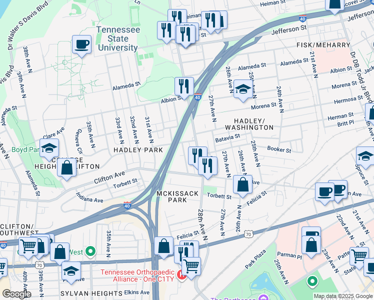 map of restaurants, bars, coffee shops, grocery stores, and more near 730 29th Avenue North in Nashville