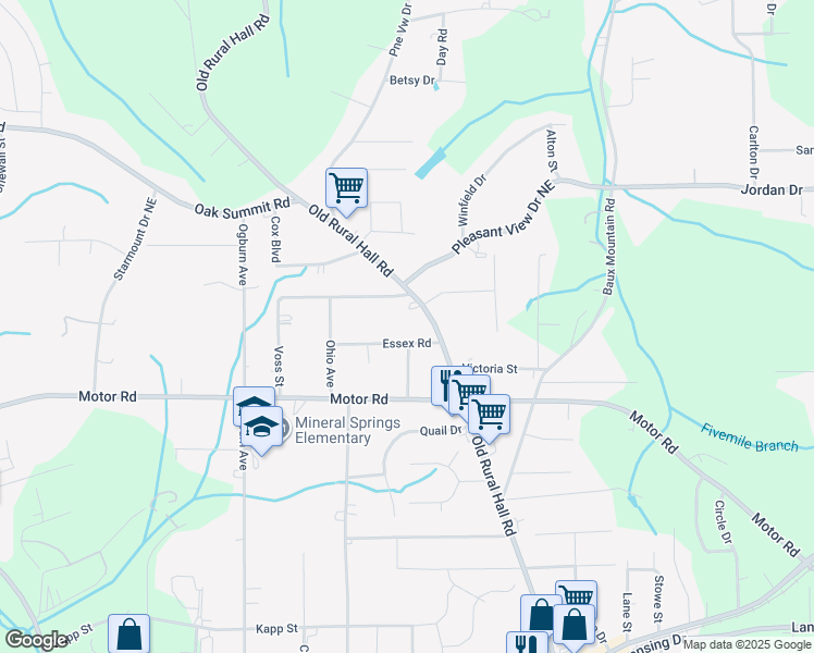 map of restaurants, bars, coffee shops, grocery stores, and more near 717 Essex Road in Winston-Salem