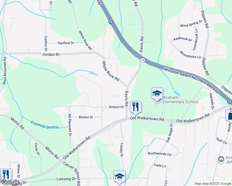 map of restaurants, bars, coffee shops, grocery stores, and more near 4912 Pendry Street in Winston-Salem