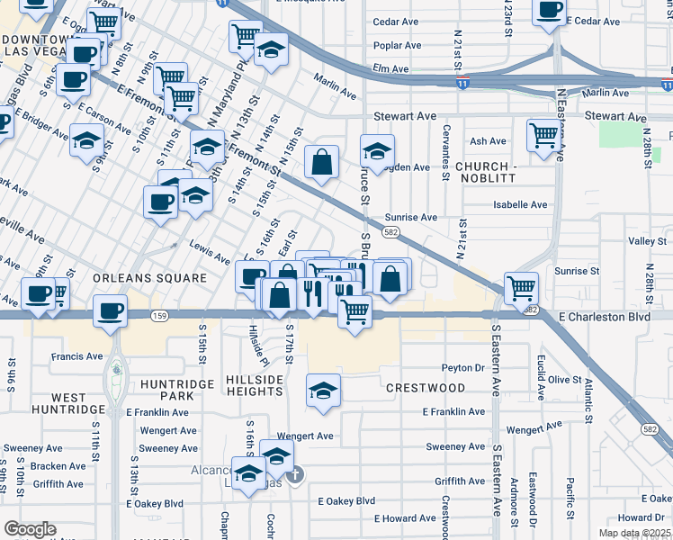 map of restaurants, bars, coffee shops, grocery stores, and more near 220 South Circle Drive in Las Vegas