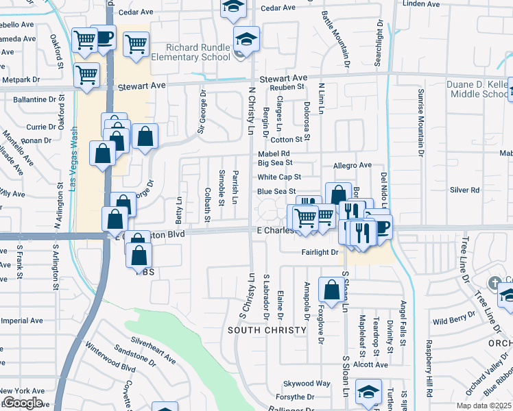 map of restaurants, bars, coffee shops, grocery stores, and more near 5543 Orchard Lane in Las Vegas