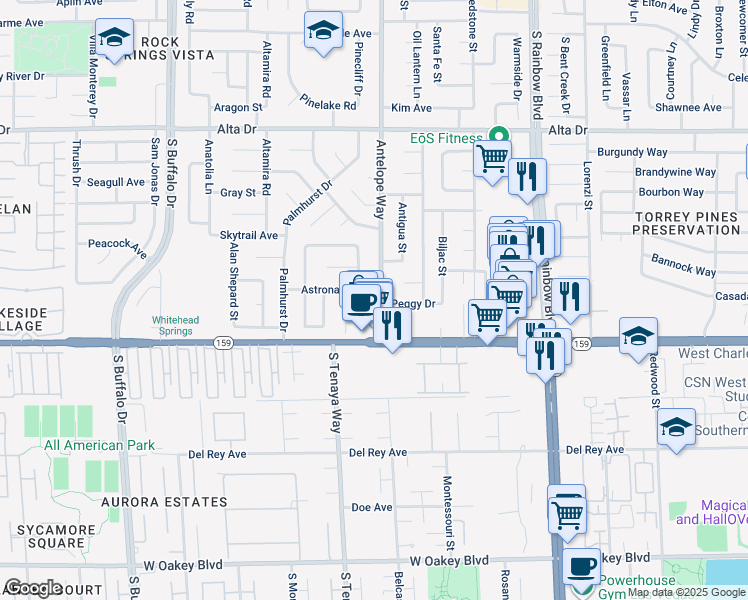 map of restaurants, bars, coffee shops, grocery stores, and more near 1004 Antelope Way in Las Vegas