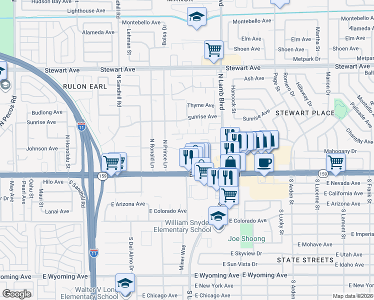 map of restaurants, bars, coffee shops, grocery stores, and more near 4257 Hampshire Green Court in Las Vegas