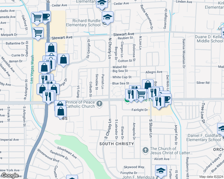 map of restaurants, bars, coffee shops, grocery stores, and more near 5543 Orchard Lane in Las Vegas
