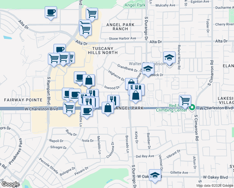 map of restaurants, bars, coffee shops, grocery stores, and more near 8600 West Charleston Boulevard in Las Vegas