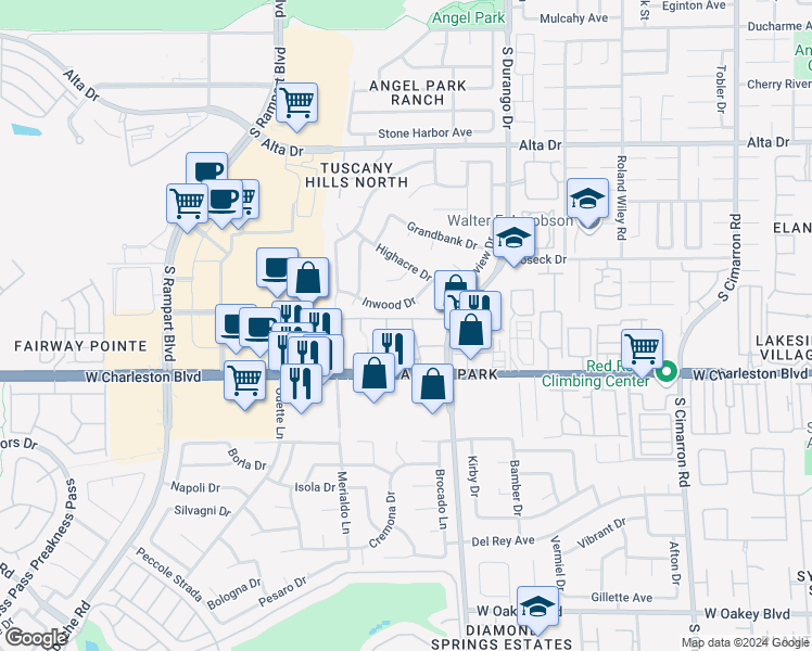 map of restaurants, bars, coffee shops, grocery stores, and more near 8600 West Charleston Boulevard in Las Vegas