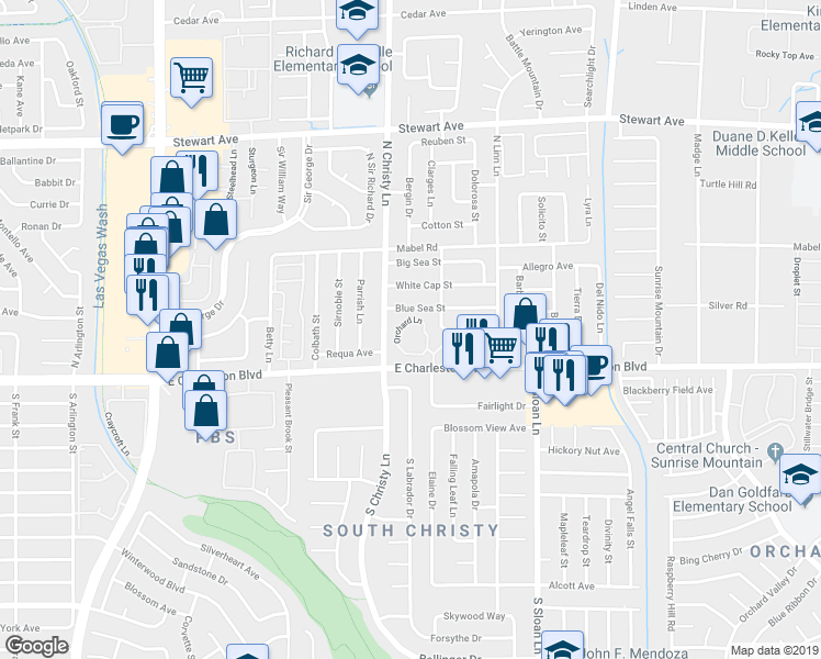 map of restaurants, bars, coffee shops, grocery stores, and more near 5545 Orchard Lane in Las Vegas