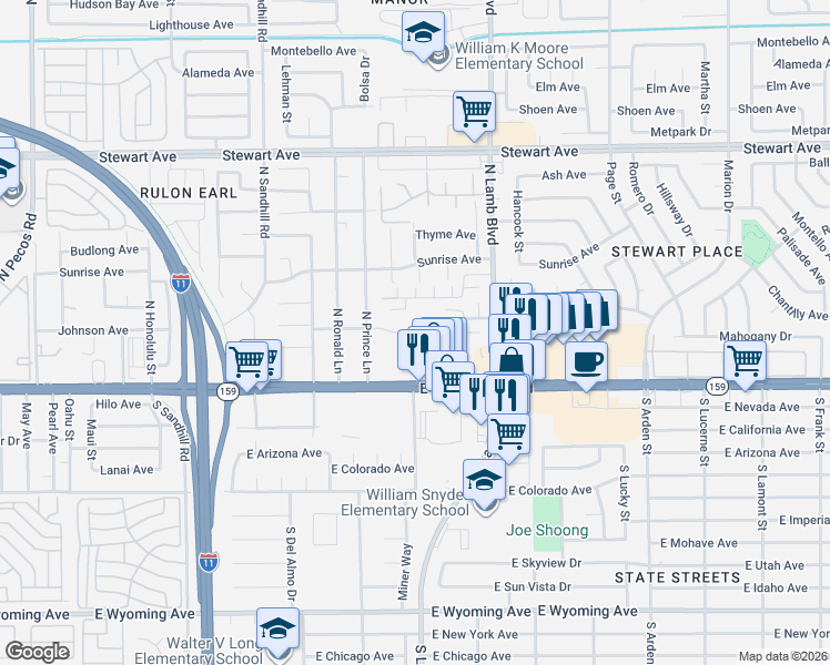 map of restaurants, bars, coffee shops, grocery stores, and more near 4257 Hampshire Green Court in Las Vegas