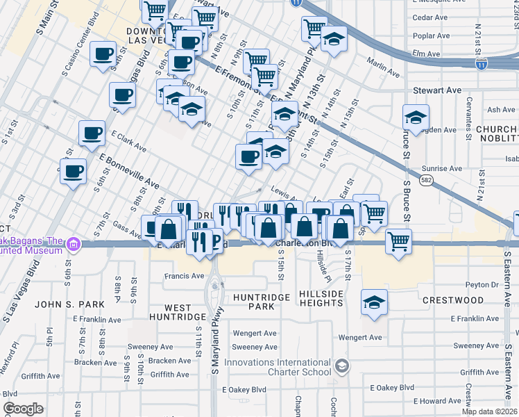 map of restaurants, bars, coffee shops, grocery stores, and more near 1315 East Clark Avenue in Las Vegas