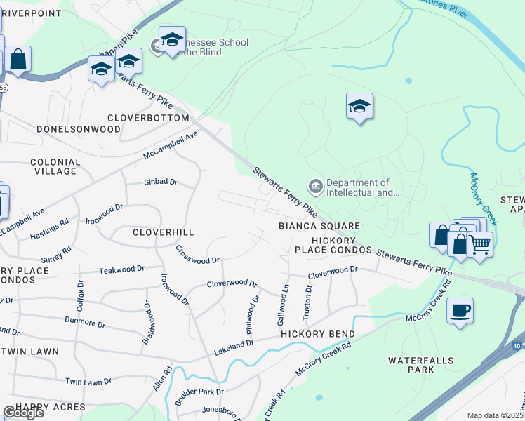 map of restaurants, bars, coffee shops, grocery stores, and more near 266 Stewarts Ferry Pike in Nashville