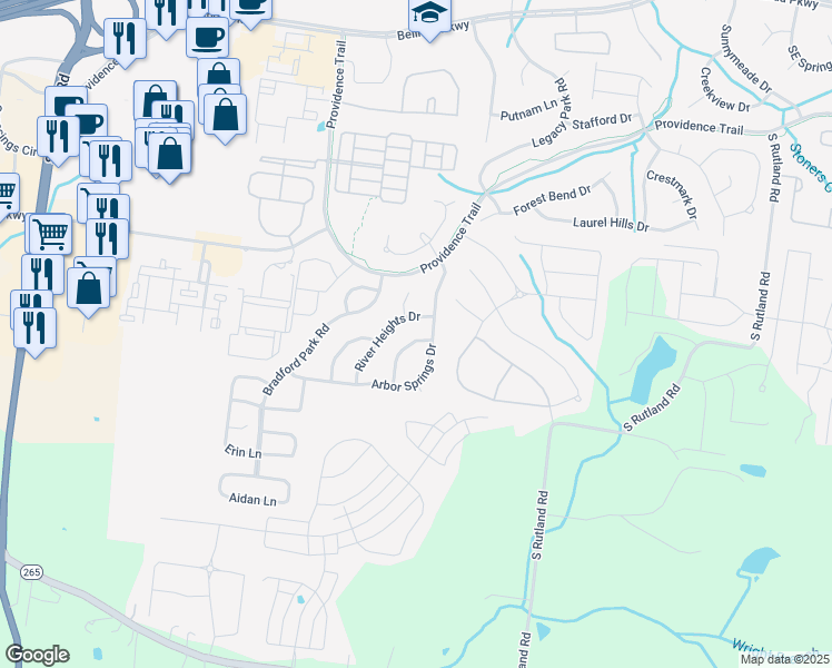 map of restaurants, bars, coffee shops, grocery stores, and more near 1404 Wayfield Lane in Mount Juliet