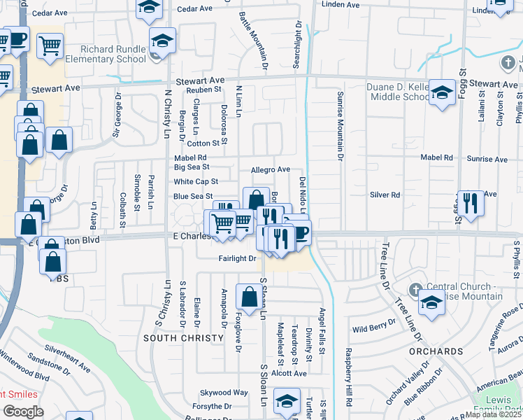 map of restaurants, bars, coffee shops, grocery stores, and more near 5770 Sea Breeze Avenue in Las Vegas
