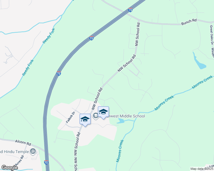 map of restaurants, bars, coffee shops, grocery stores, and more near 5340 Northwest School Road in Greensboro