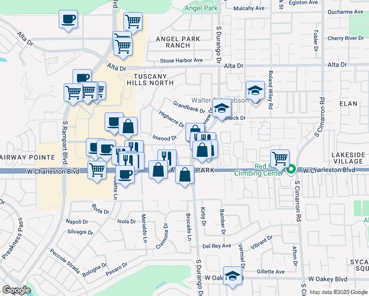 map of restaurants, bars, coffee shops, grocery stores, and more near 8600 West Charleston Boulevard in Las Vegas
