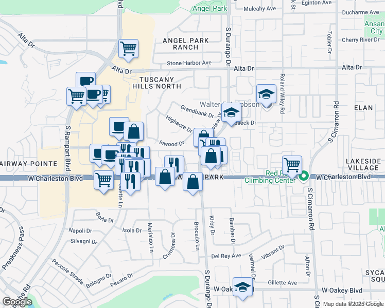 map of restaurants, bars, coffee shops, grocery stores, and more near 8 West Via Olivero Avenue in Las Vegas