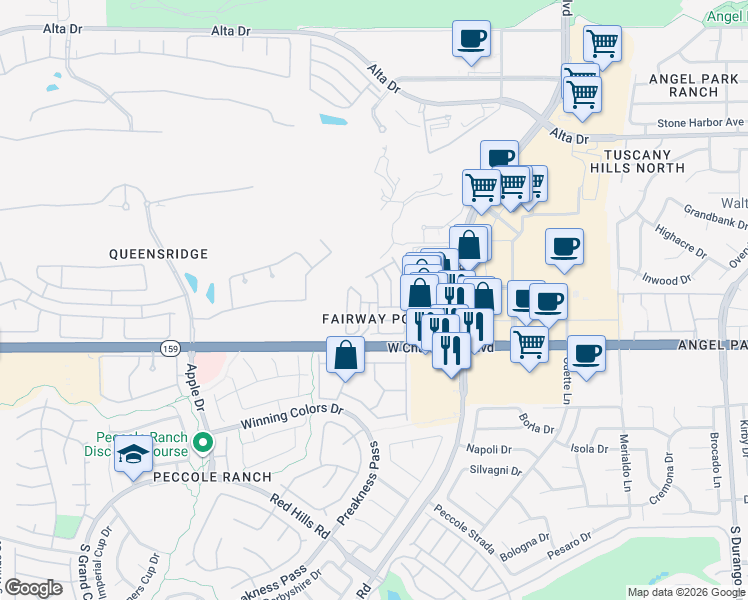 map of restaurants, bars, coffee shops, grocery stores, and more near 985 Prestwick Street in Las Vegas