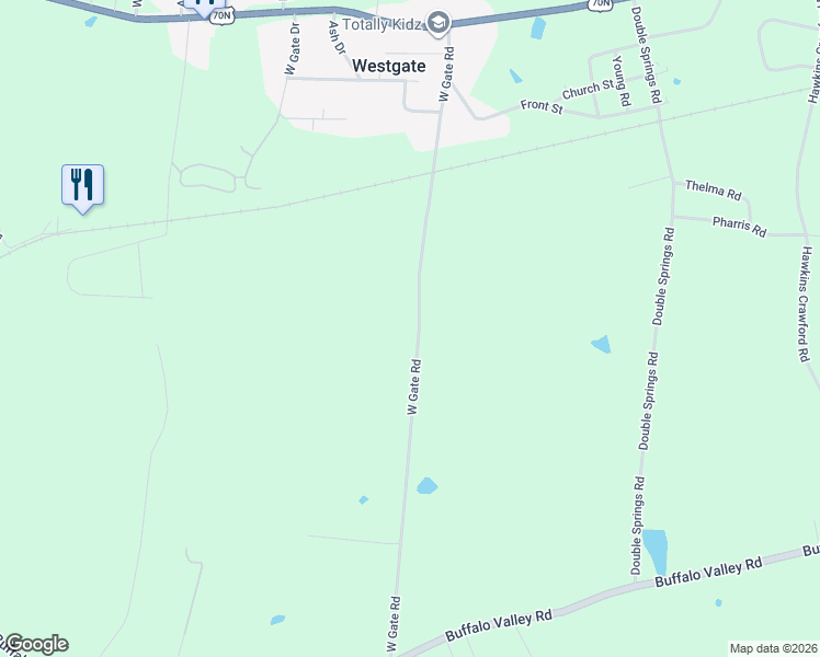 map of restaurants, bars, coffee shops, grocery stores, and more near 781 West Gate Road in Cookeville