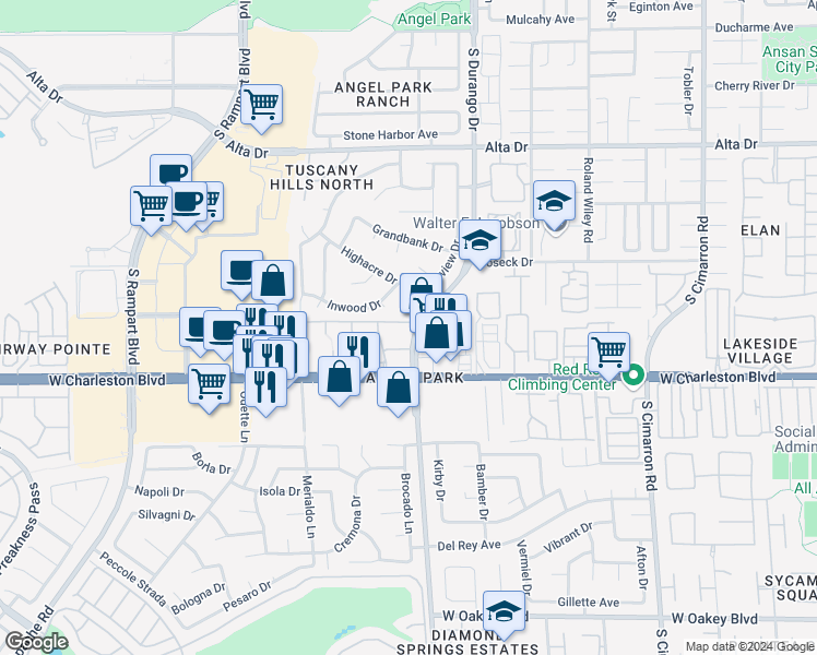 map of restaurants, bars, coffee shops, grocery stores, and more near 8600 West Charleston Boulevard in Las Vegas