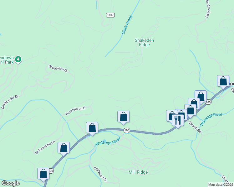 map of restaurants, bars, coffee shops, grocery stores, and more near 850 Boulder Gardens Road in Banner Elk