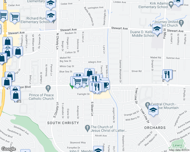 map of restaurants, bars, coffee shops, grocery stores, and more near 5794 Sea Breeze Avenue in Las Vegas