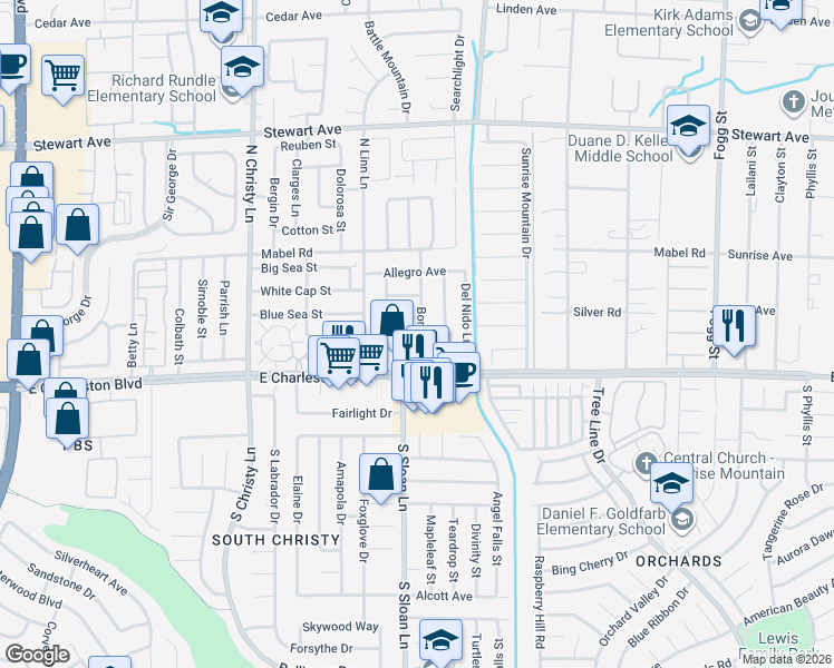 map of restaurants, bars, coffee shops, grocery stores, and more near 5794 Sea Breeze Avenue in Las Vegas
