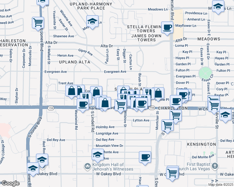 map of restaurants, bars, coffee shops, grocery stores, and more near 5213 Cory Place in Las Vegas