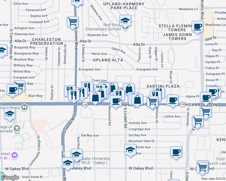 map of restaurants, bars, coffee shops, grocery stores, and more near 5609 Cory Place in Las Vegas