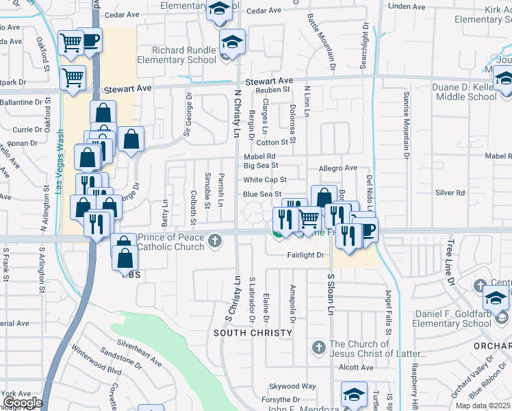 map of restaurants, bars, coffee shops, grocery stores, and more near 5589 Orchard Lane in Las Vegas