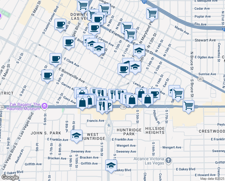map of restaurants, bars, coffee shops, grocery stores, and more near 1109 East Bonneville Avenue in Las Vegas